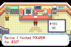 Pokémon Center offering to revive all fainted Pokémon for the displayed total price